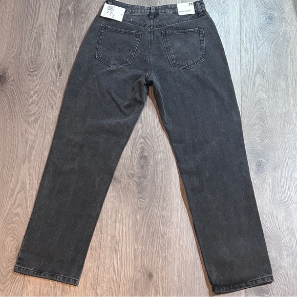 Button fly Boyfriend jeans Sz 26 Distressed Black high rise wide leg - Picture 11 of 12